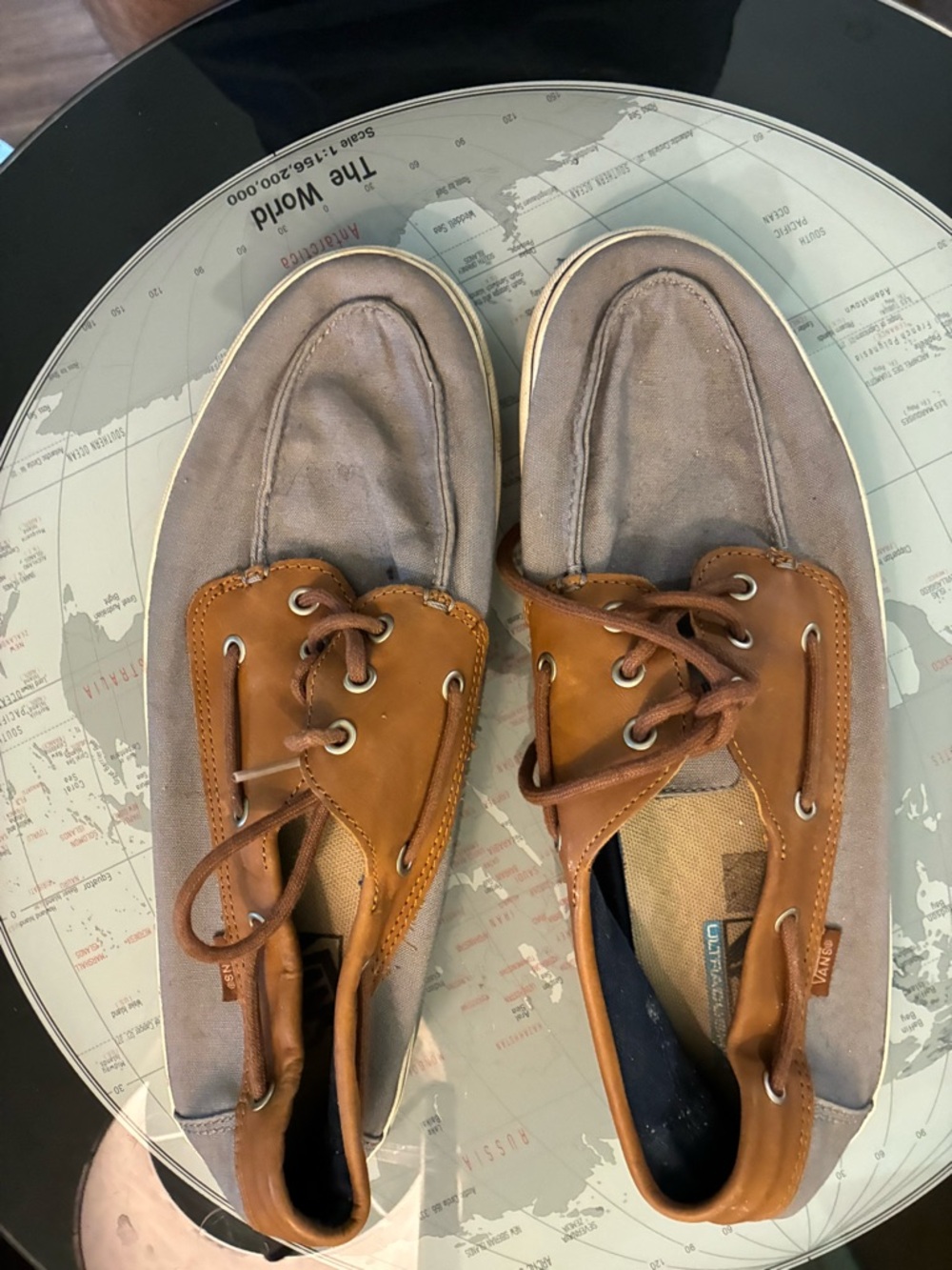 Men’s Vans Two-Tone Gray and Brown Leather Trim Boat Shoes Size 12